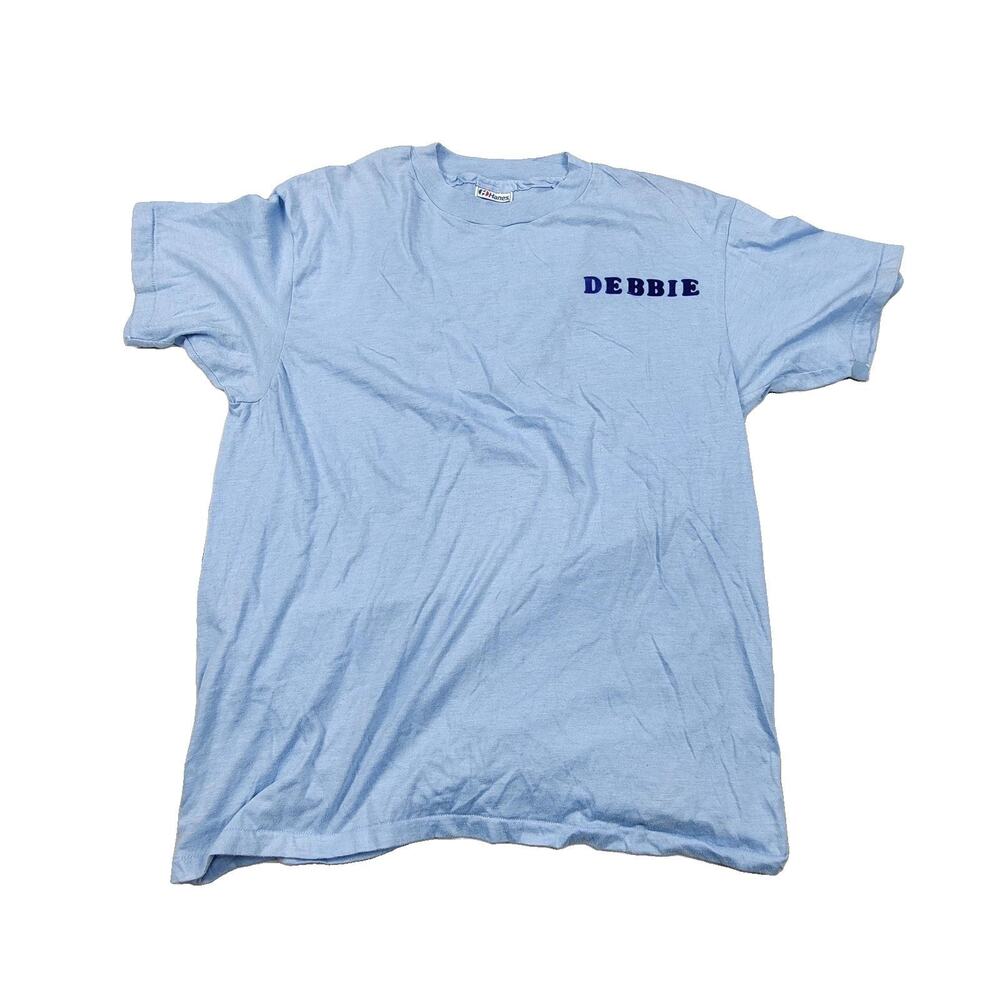 Vintage Bishop Broncos Shirt Womens XL Blue Hanes Fifty Fifty Graphic Tee Debbie